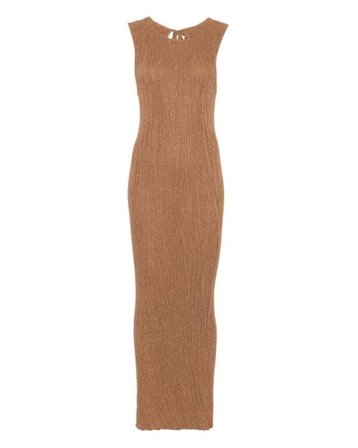 Akep Brown Ribbed Lurex Maxi Dress