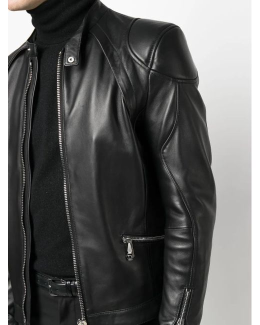 Philipp Plein Black Zip-Through Biker Jacket for men
