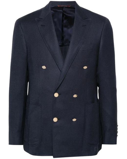 Canali Blue Double-Breasted Wool Blazer for men
