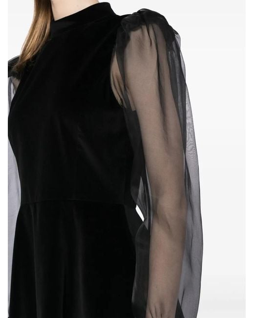 Alice + Olivia Black Paulette Mock-Neck Puff-Sleeve Dress