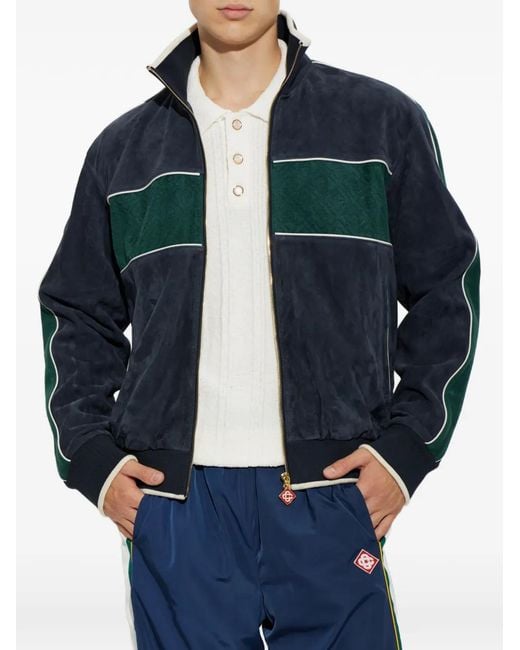 Casablanca Blue Monogram-Pattern Suede Sport Jacket for men