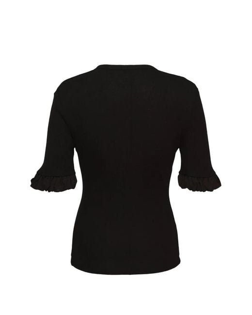 Jil Sander Black Ruffled-Cuff Ribbed Top