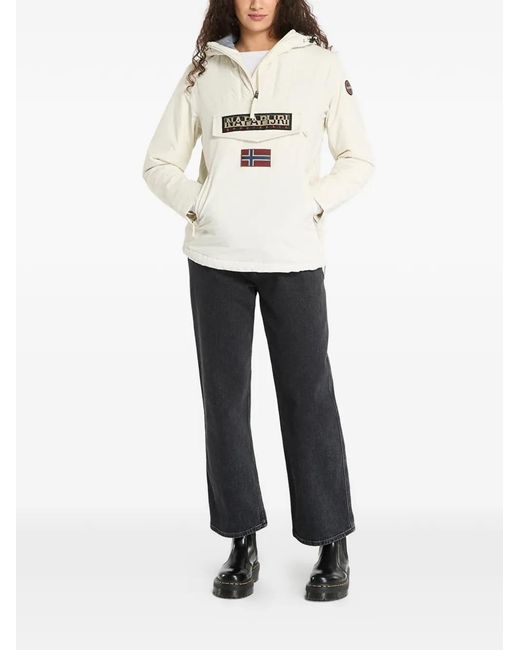 Napapijri White Logo-Patch Hooded Jacket