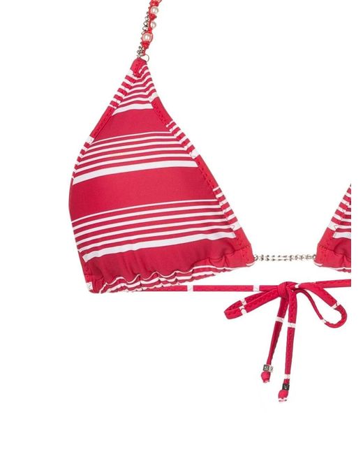 Amir Slama Red Embellished Pearl Triangle Bikini