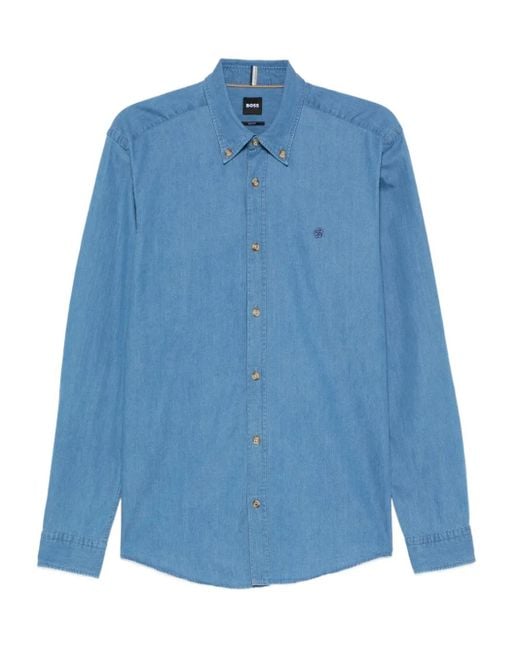 Boss Overhemd Met Logodetail in het Blue voor heren