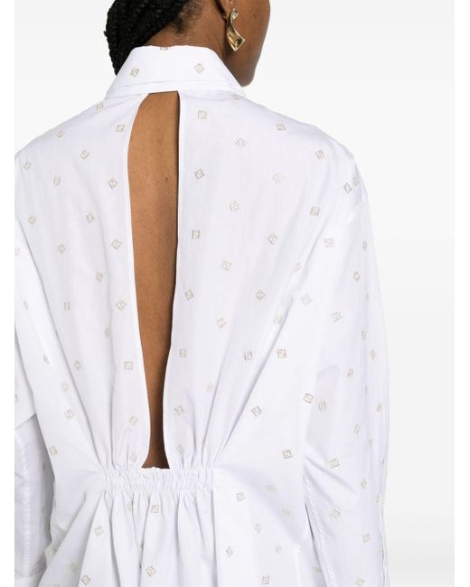 Robe-chemise courte à lgoo brodé Fendi en coloris White