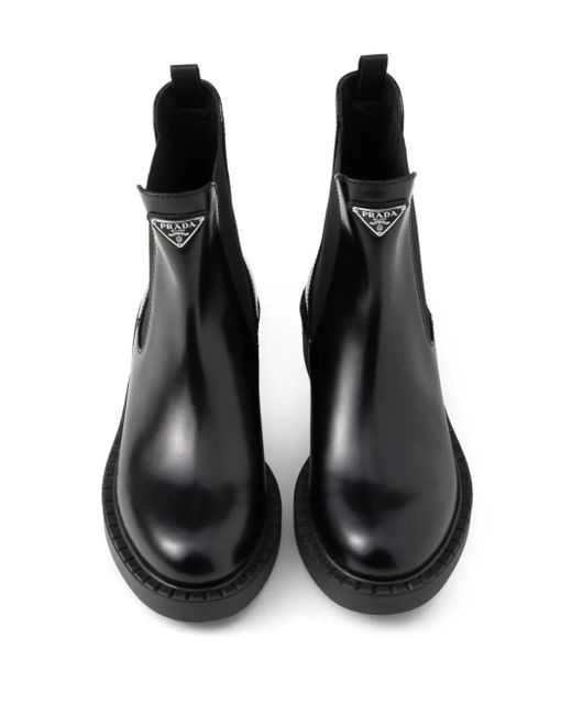 Prada Black Brushed Leather Chelsea Boots