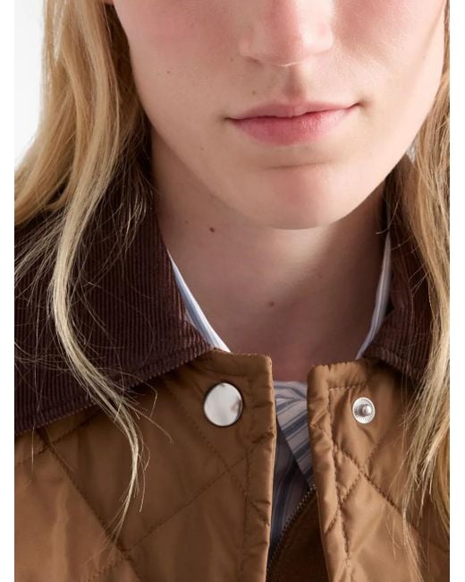 Veste Matelassée À Col En Velours Côtelé Prada en coloris Brown
