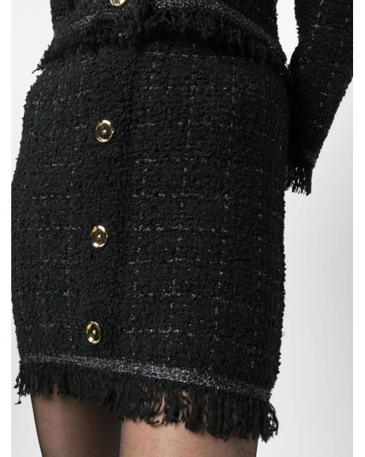 Pinko Black Weave Fringed Miniskirt