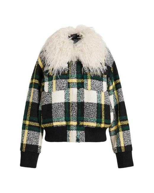 Essentiel Antwerp Green Kpop Checked Bomber Jacket