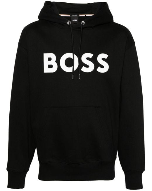 Boss Black Logo-print Cotton Hoodie for men