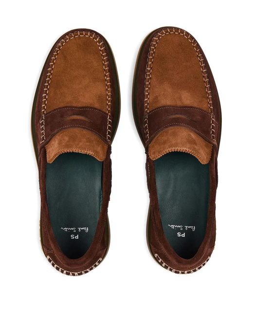 Paul Smith Brown Contrast-Stitching Suede Loafers for men