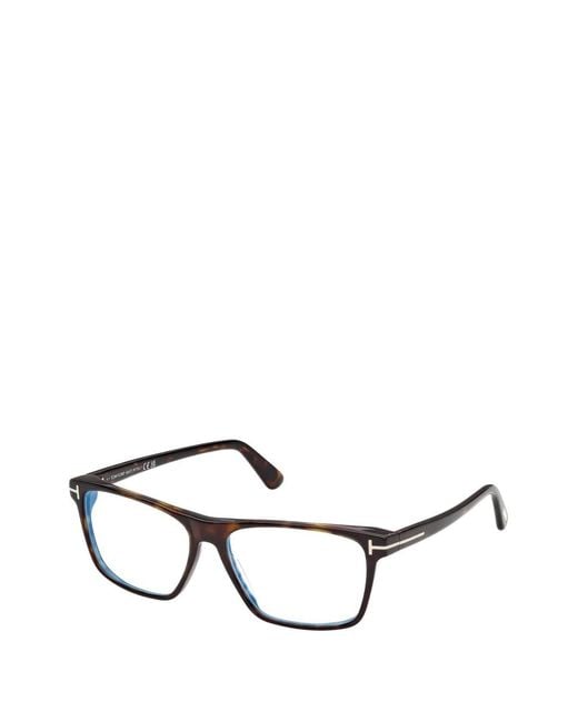 Tom Ford Brown T-Logo Rectangle-Frame Glasses for men