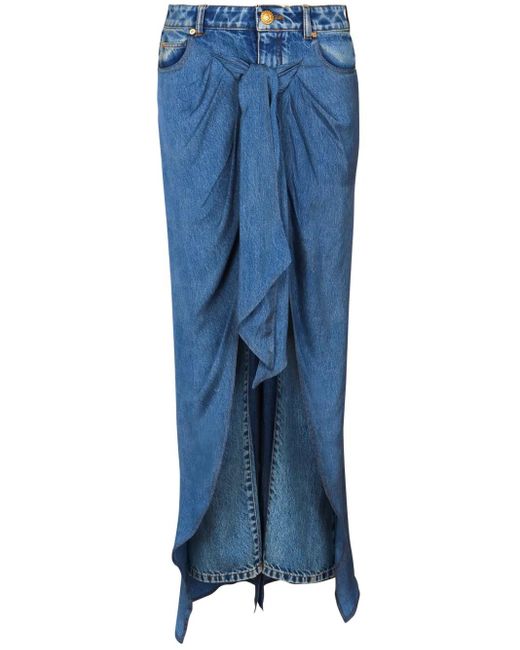 Balmain Blue Draped Denim Skirt