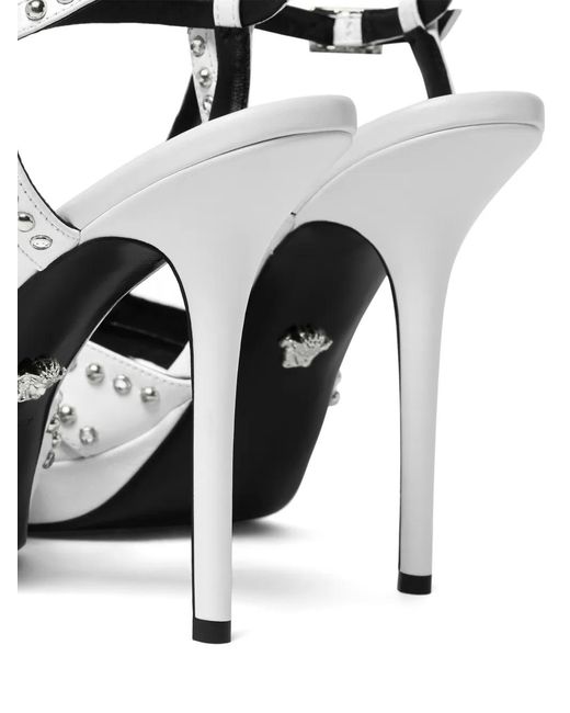 Versace White V Embellished Leather Sandals 115Mm