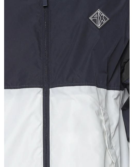ARMANI EXCHANGE Blue Colour-Block Hooded Jacket for men