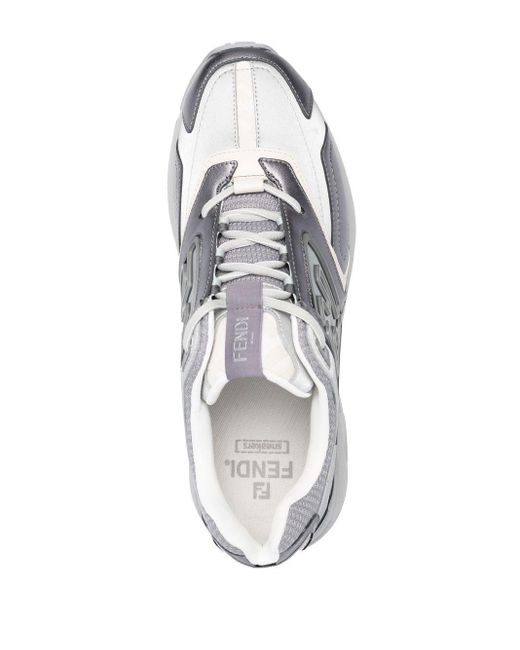 Fendi White Faster Panelled Lace-up Sneakers for men