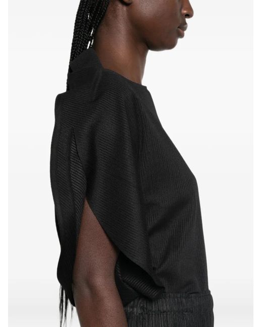Pleats Please Issey Miyake Black Pleated Cape-Sleeve T-Shirt