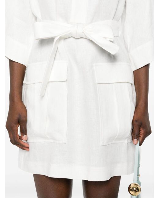 P.A.R.O.S.H. White Belted Linen Midi Dress