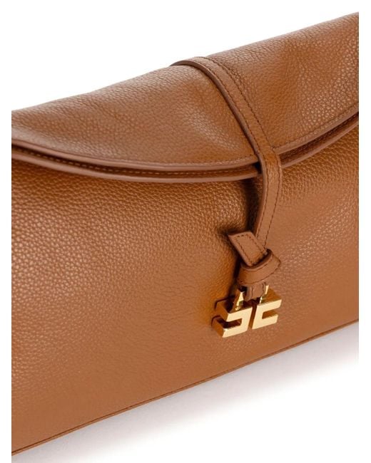 Elisabetta Franchi Brown Leather Clutch Bag