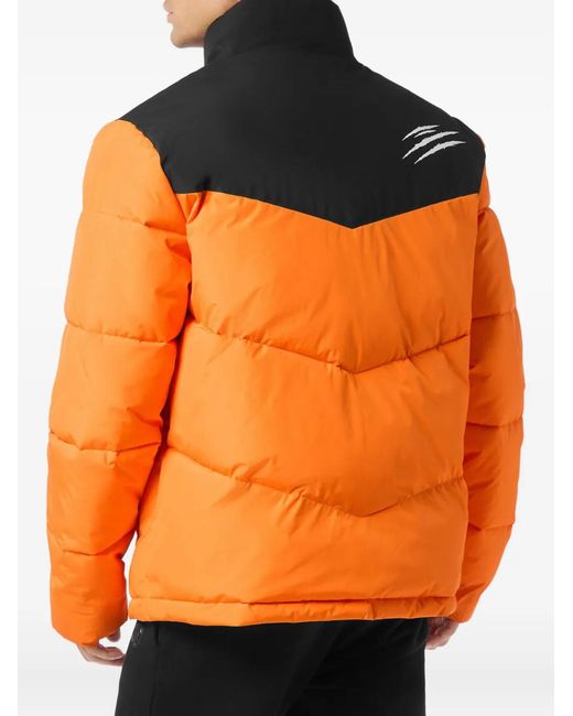 Philipp Plein Orange Scratch Puffer Jacket for men