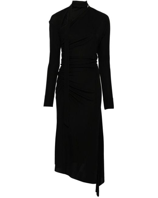 Robe mi-longue froncée à coupe mi-longue Victoria Beckham en coloris Black