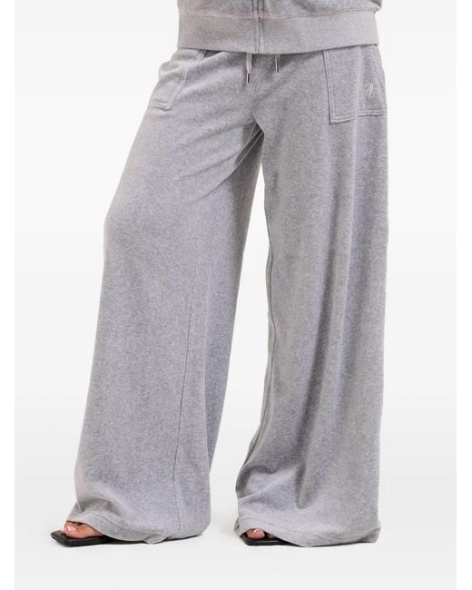 Juicy Couture Gray Wide-Leg Velour Track Pants