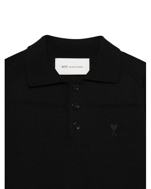 AMI Black Polo Boutonné À Poche Poitrine