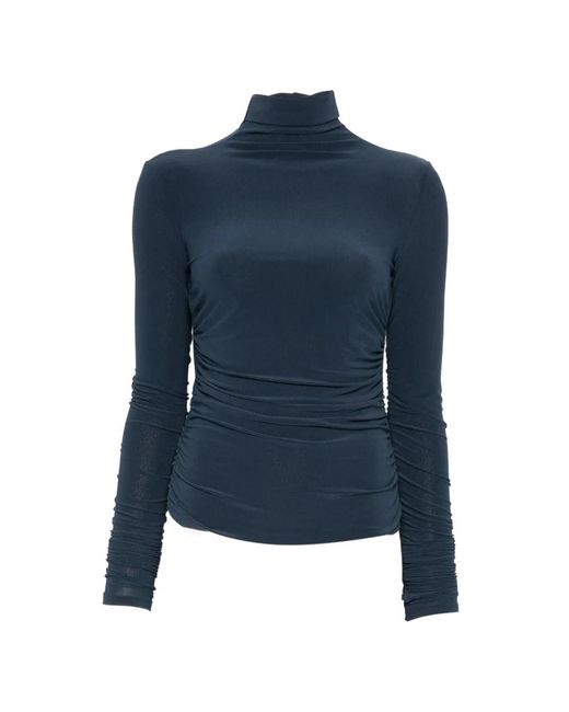 Patrizia Pepe Blue Draped Roll-Neck Top