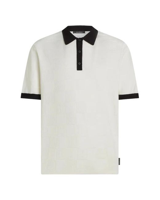 Karl Lagerfeld White Monogram Checked Polo Shirt for men
