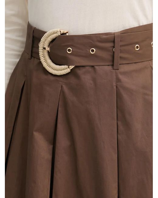 GAUDI Brown Belted Pleated Midi Skirt