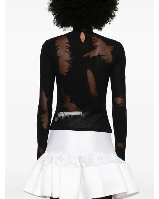 McQueen Black Feather-Intarsia Blouse