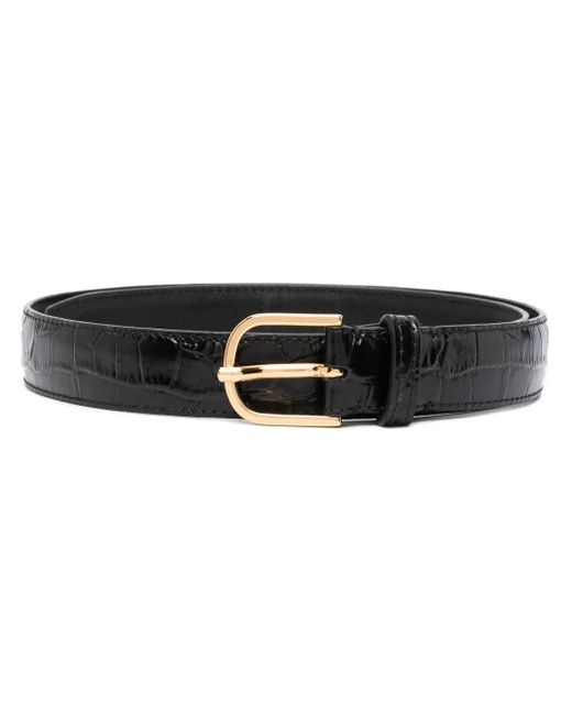 Totême Black Crocodile-Effect Leather Belt