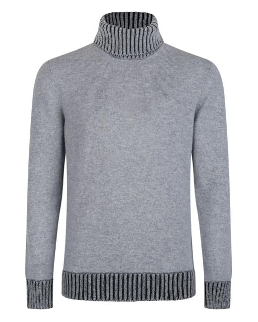 Gran Sasso Gray Ribbed-Rollneck Sweater for men