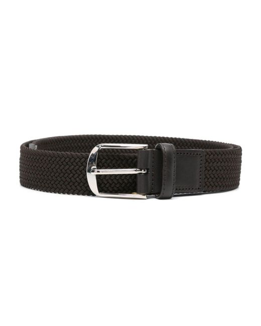 Canali Black Interwoven-strap Leather Belt for men