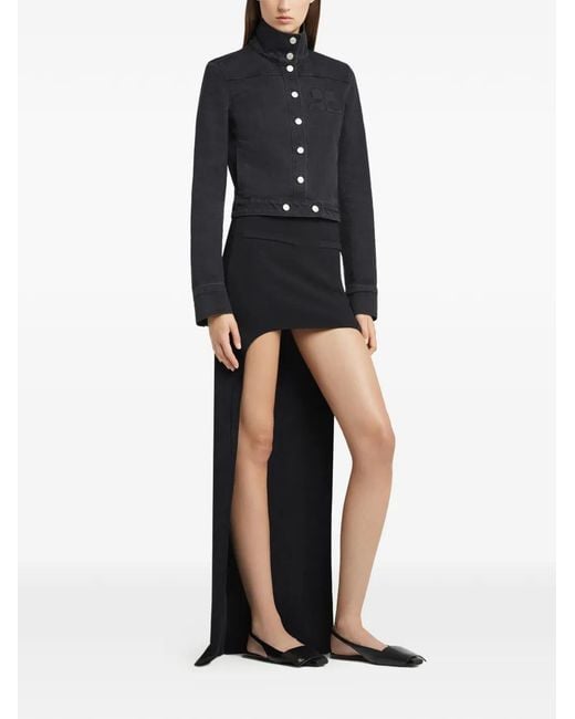 Courreges Black Cropped Jacket With High Collar And Metallic Buttons