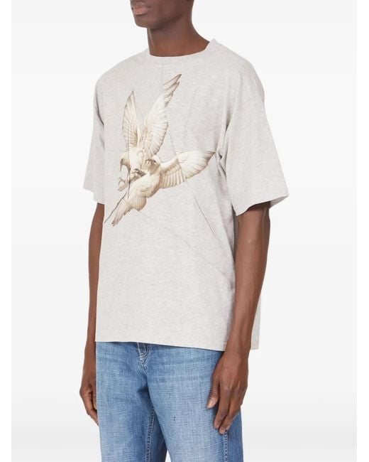Maison Margiela Blue Bird-Print T-Shirt for men