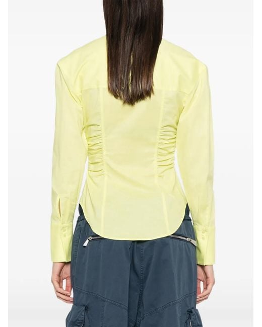 Patrizia Pepe Yellow Gathered Poplin Shirt