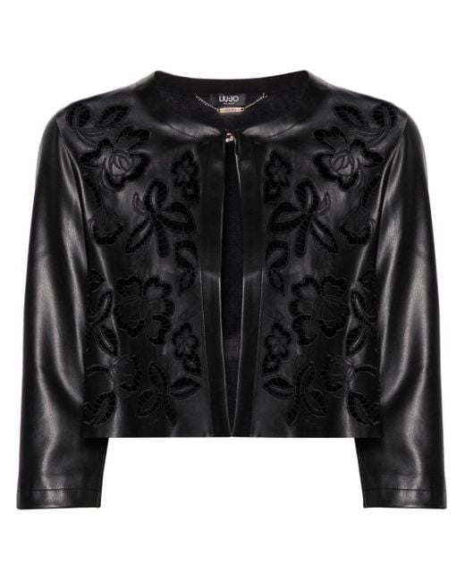 Liu Jo Black Guipure Lace-detailing Cropped Jacket
