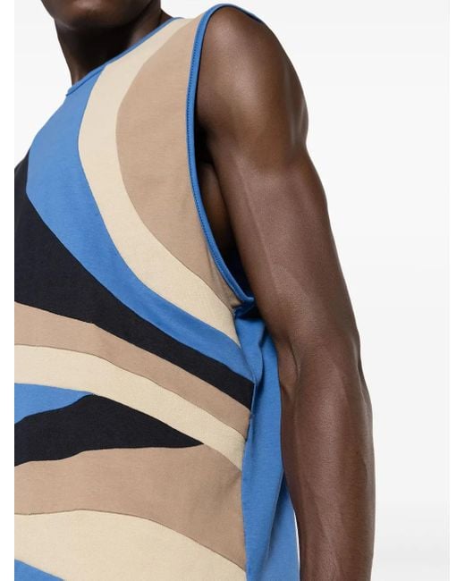 Amir Slama Blue Colour-Block Panelled Tank Top for men