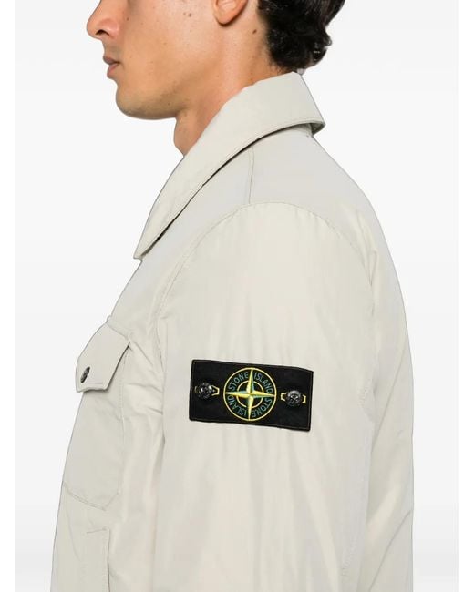 Stone Island White Logo-Patch Button-Up Jacket for men
