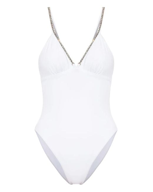 Moschino White Crystal-Embellished One-Piece Swimsuit