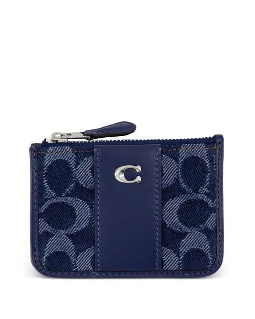 COACH Blue Signature Mini Id Skinny Wallet