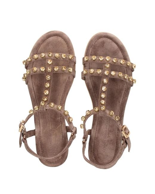 Kennel & Schmenger Brown Carly Crystal-Embellished T-Bar Sandals