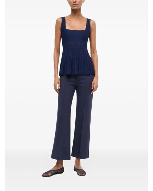 Staud Blue Square-Neck Pleated Top