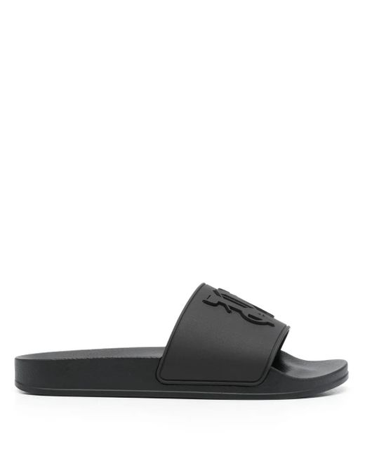 Sandali slides con logo goffrato di Palm Angels in Black