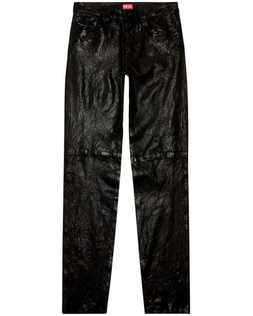 Pantalon en cuir à coupe droite DIESEL pour homme en coloris Black