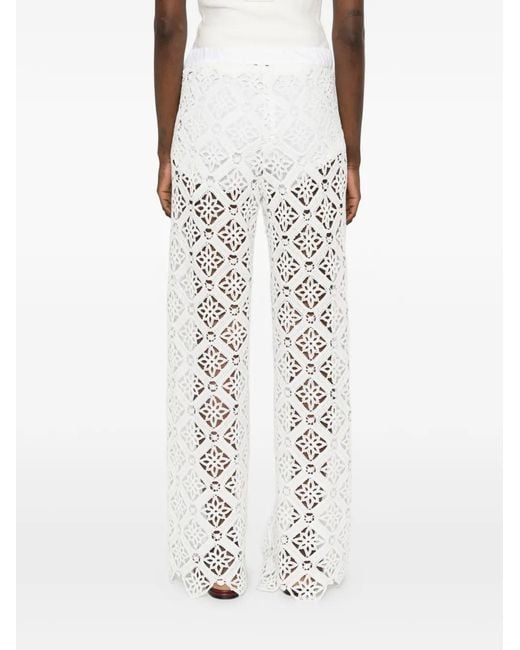 Herno White Crochet Trousers With An All-Over Geometric Pattern And Elasticated Waist