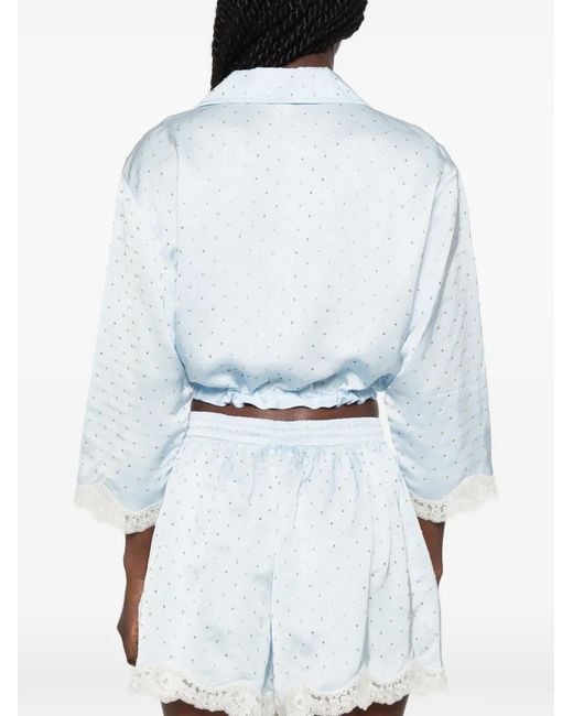 Sandro Blue Rhinestone-Embellished Cropped Shirt