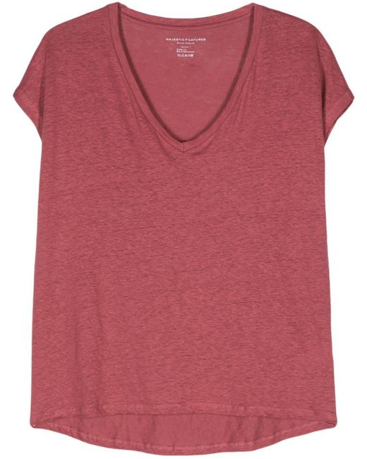 Camiseta texturizada con cuello en V Majestic Filatures de color Pink